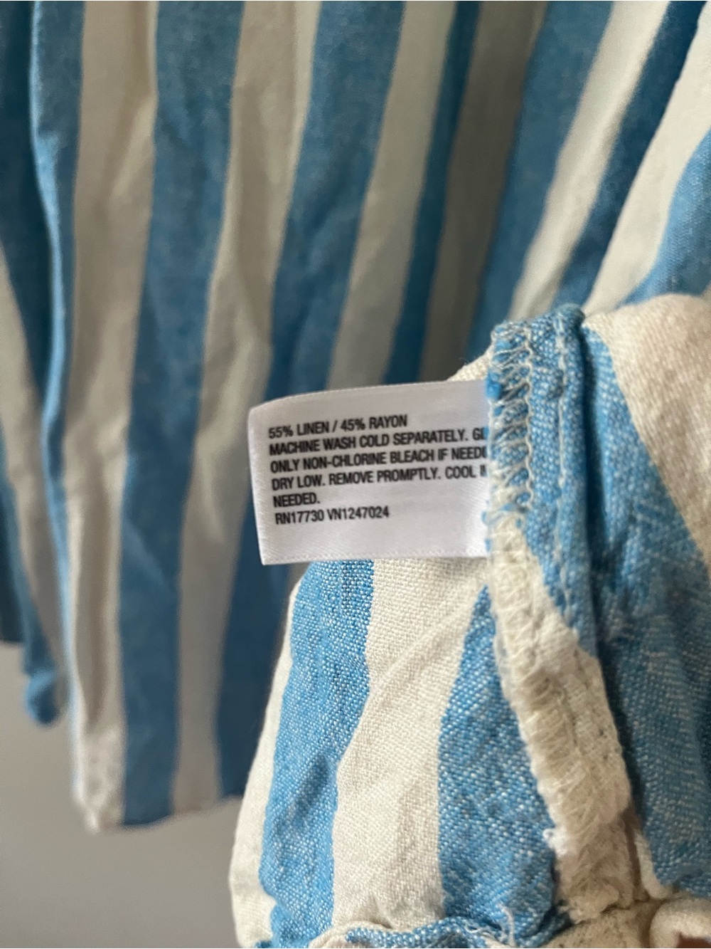 Blue Cream Striped Linen Blend Midi Skirt Large Coastal Beach Resort Euro Summer - Picture 4 of 7